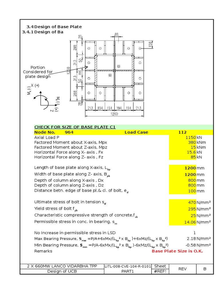 Base Plate Design and Bolt Calculations | PDF | Bending | Buckling