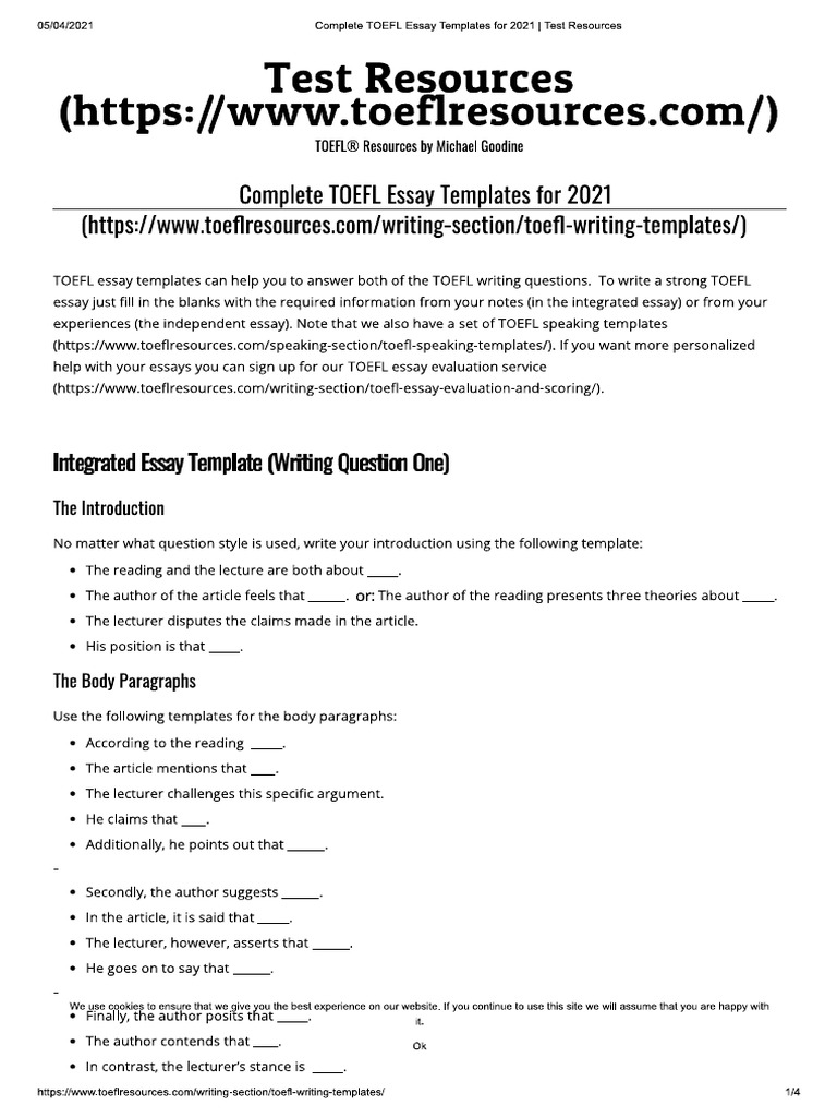 Complete TOEFL Essay Templates For 2021 - Test Resources | PDF