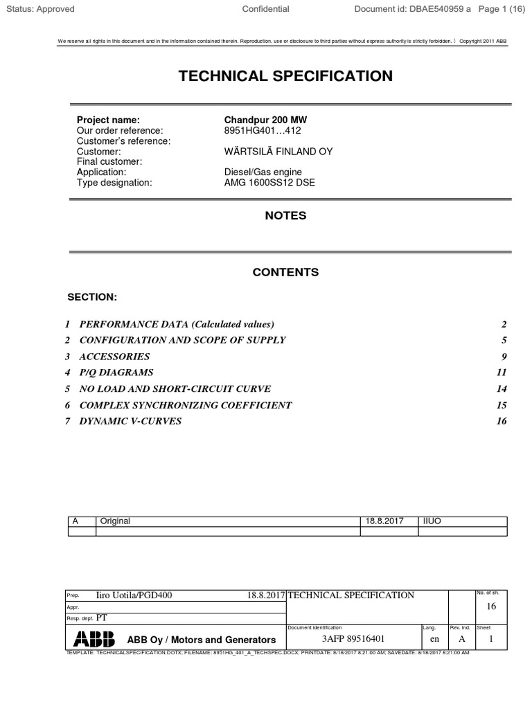 Alternator Technical Specification A PDF Transformer Electric Motor