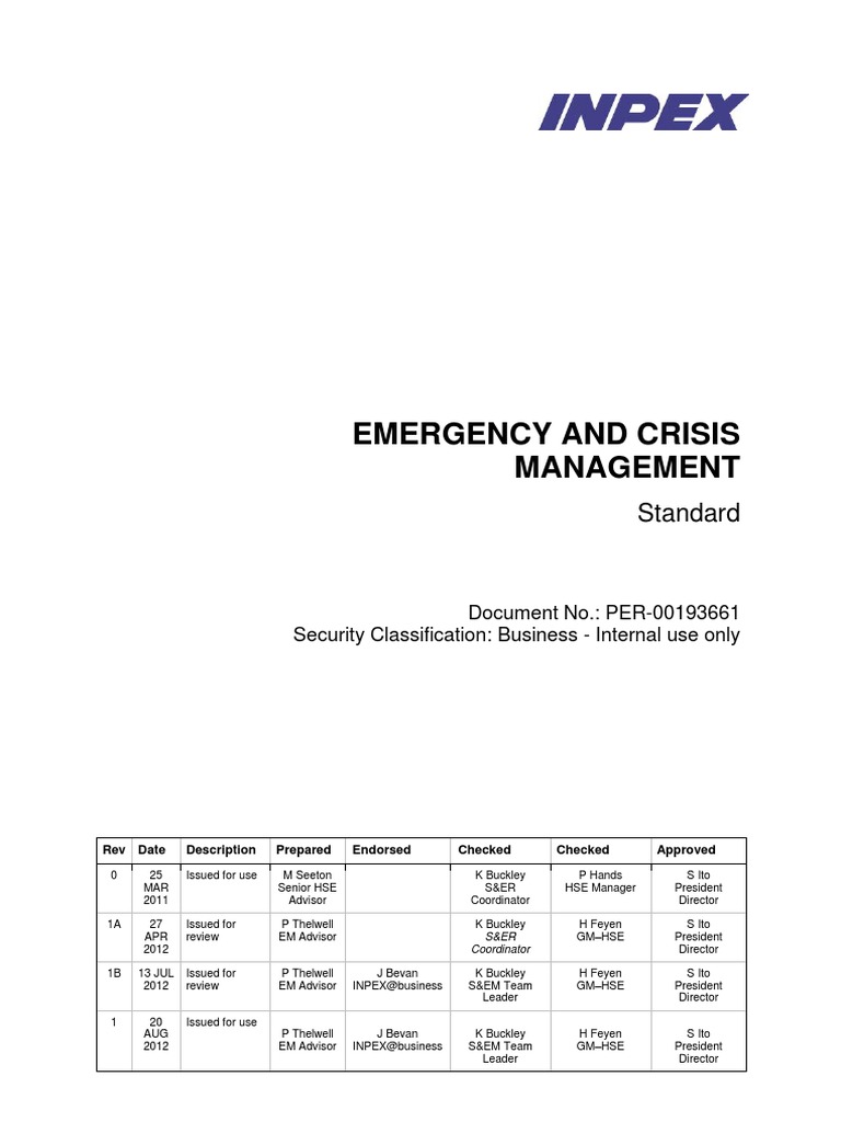 Emergency and Crisis Management Standard | PDF | Crisis Management ...
