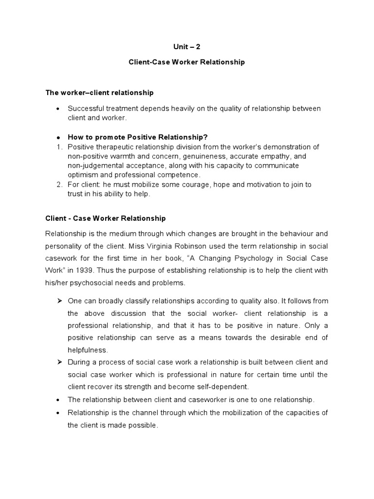 Unit2 ClientCase Worker Relationship PDF Psychotherapy Mental Disorder