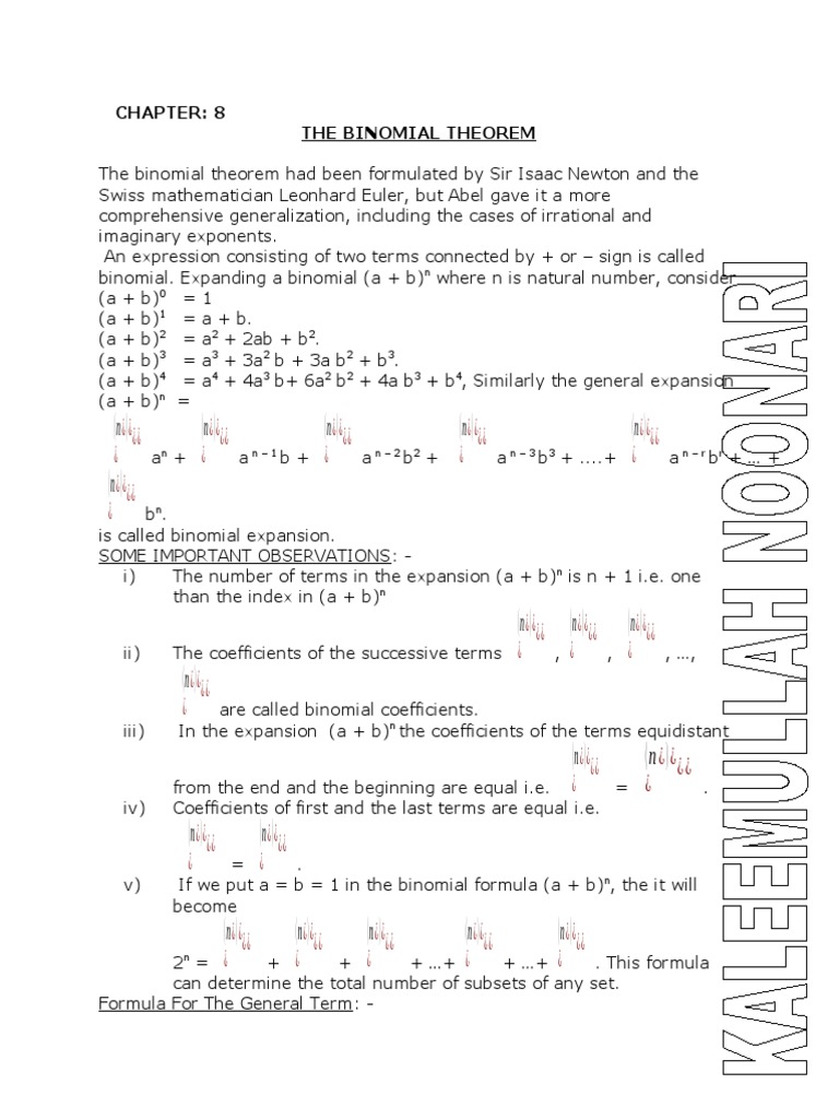 Binomial Theorem Overview and Examples | PDF | Discrete Mathematics ...