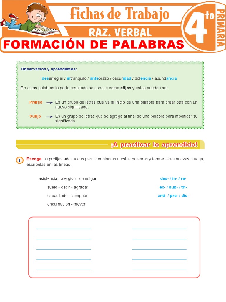 Formación de Palabras para Cuarto Grado de Primaria | PDF | Morfología ...