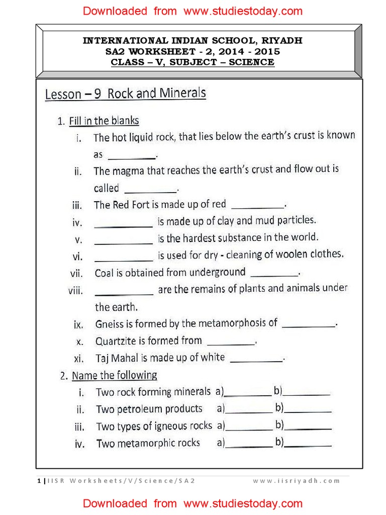 cbse class 5 science rock and minerals pdf