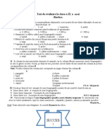 Test de Evaluare La Clasa A IX A: Succes !