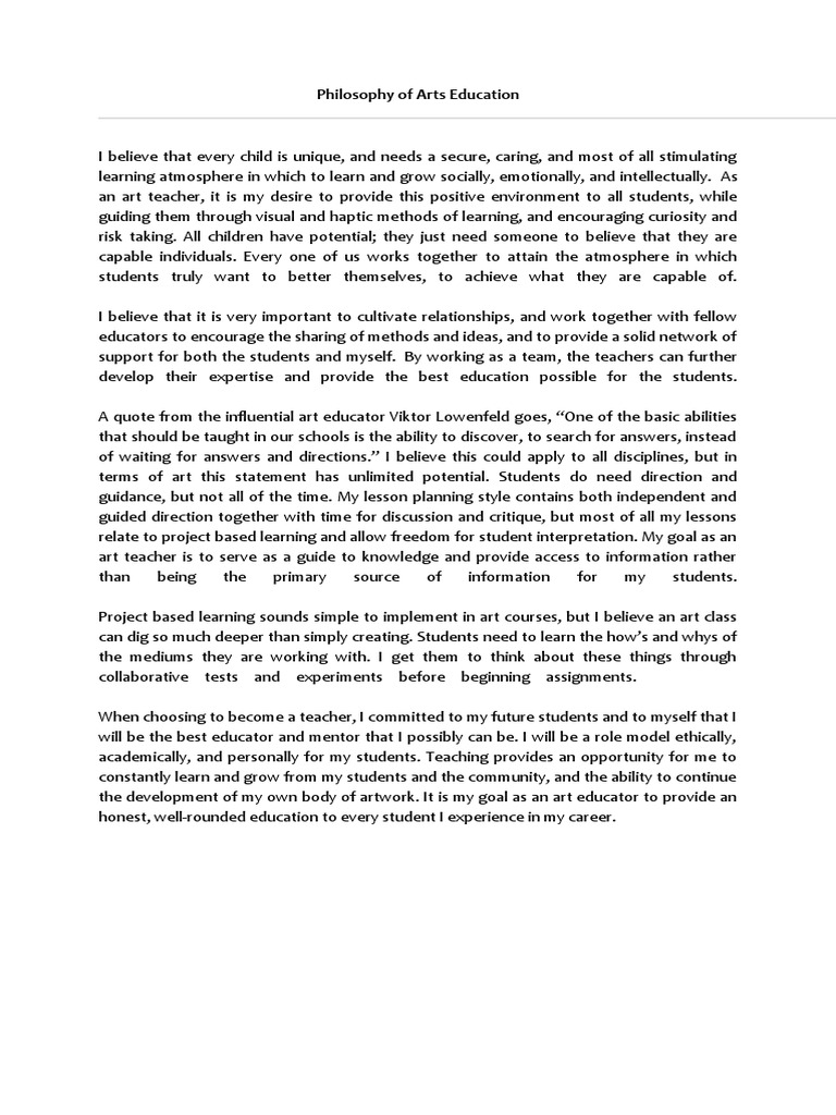 Philosophy of Arts Education PDF Visual Arts Education Teachers
