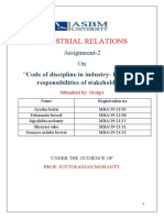 Industrial Relations: Assignment-2 On "Code of Discipline in Industry-Roles and