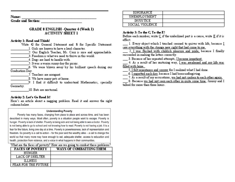 Grade 8 English Activity Sheet Q4 W1 | PDF
