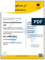 ISO 14001-2015 Certificate of Universal Menswear Ltd.