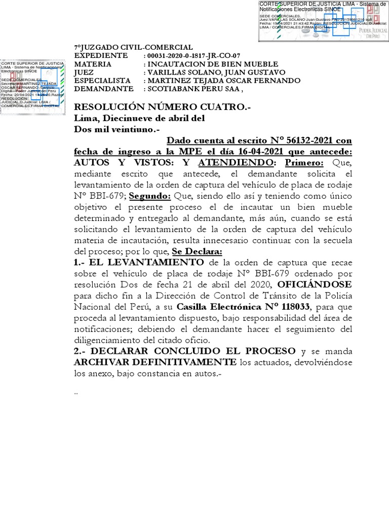 Levantamiento Corden de Captura | PDF | Lima | Gobierno