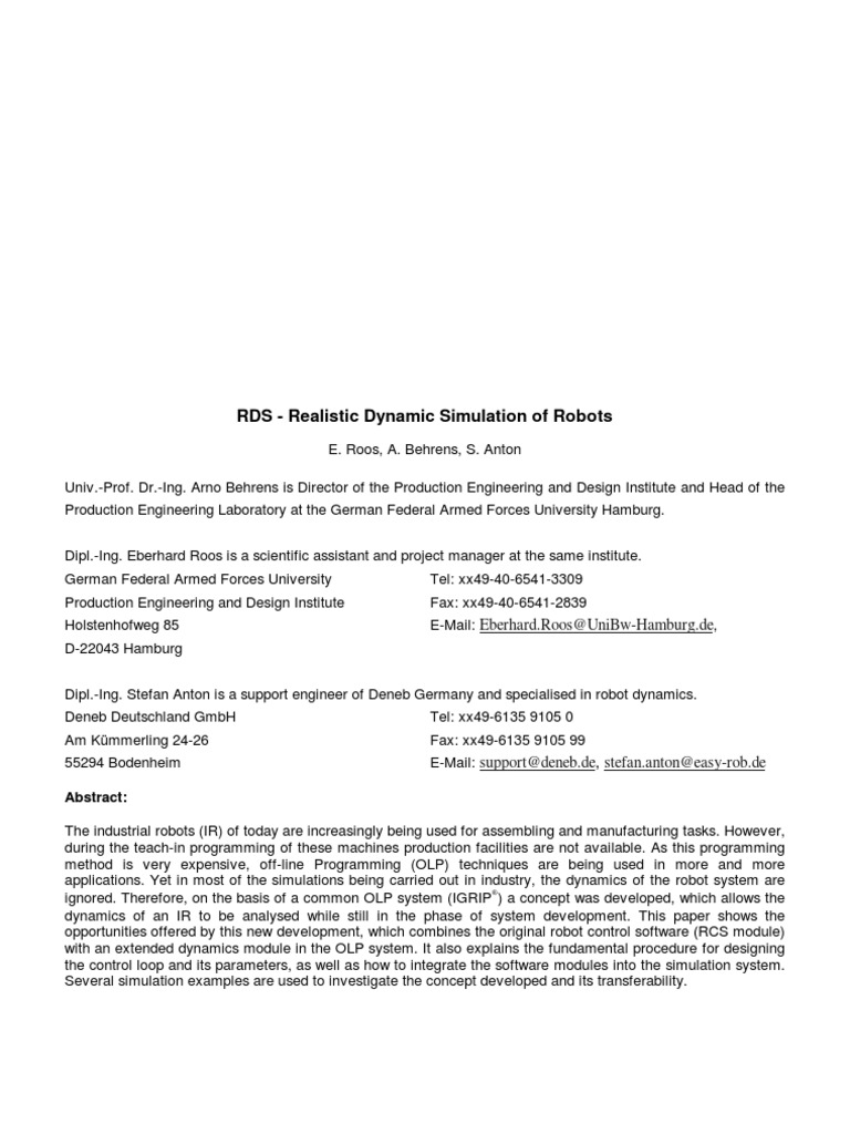 RDS - Realistic Dynamic Simulation of Robots | PDF | Simulation ...