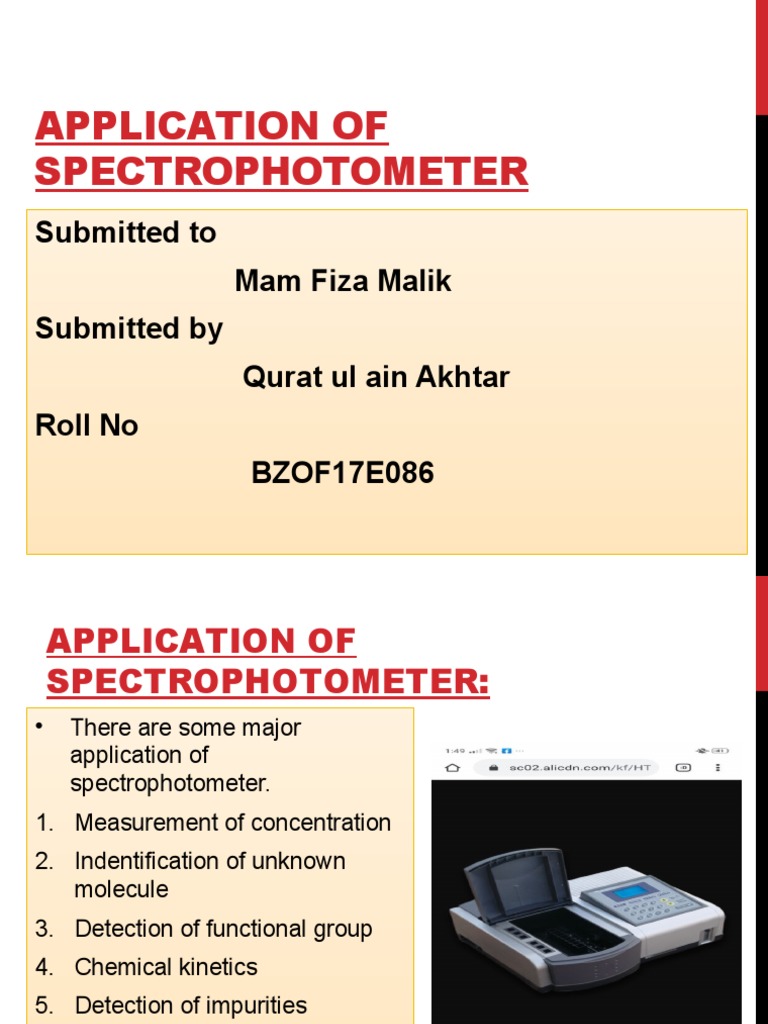 Application of Spectrophotometer PDF Spectrophotometry Absorption