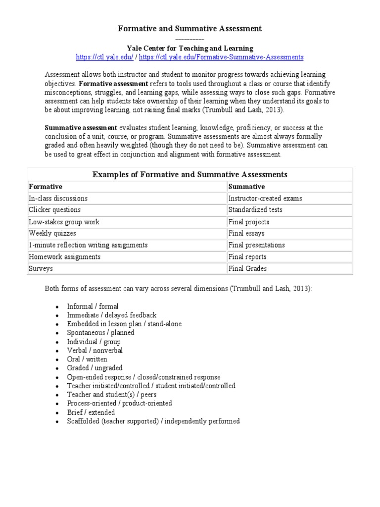 Formative vs Summative Assessment Guide | PDF | Educational Assessment ...