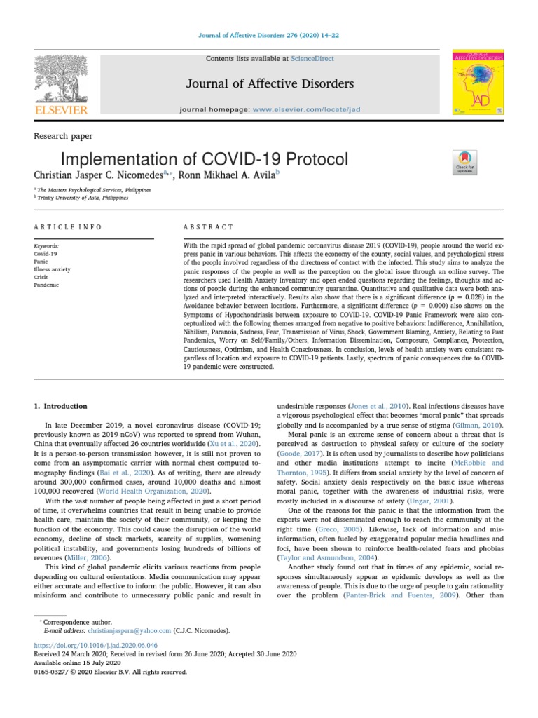 Implementation of COVID 19 Protocols | PDF | Qualitative Research | Anxiety