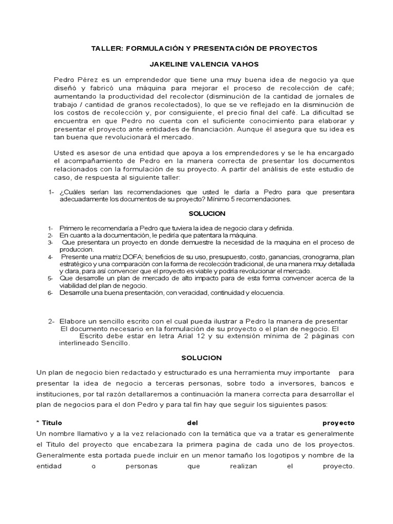 Taller y Formulacion de Proyectos | PDF | Plan de negocios | Iniciativa ...