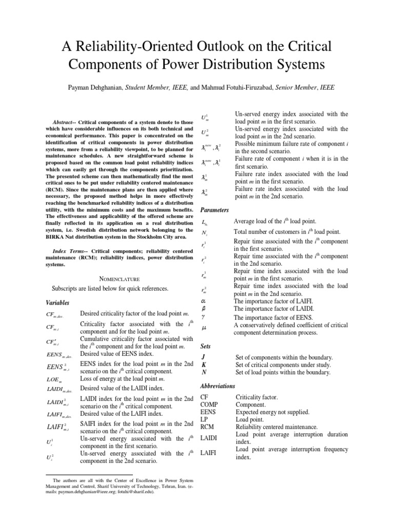 A Methodology for Identifying Critical Components in Power Distribution