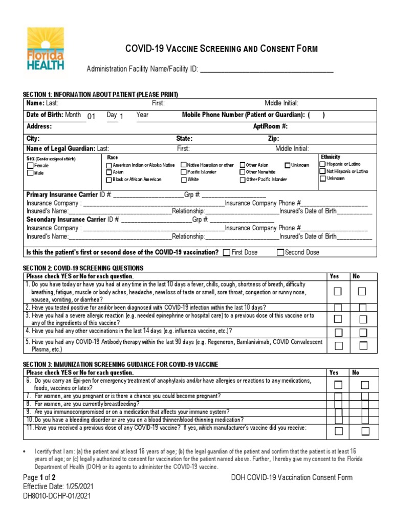 DOH COVID-19 Vaccine Screening and Consent Form | PDF | Allergy | Vaccines