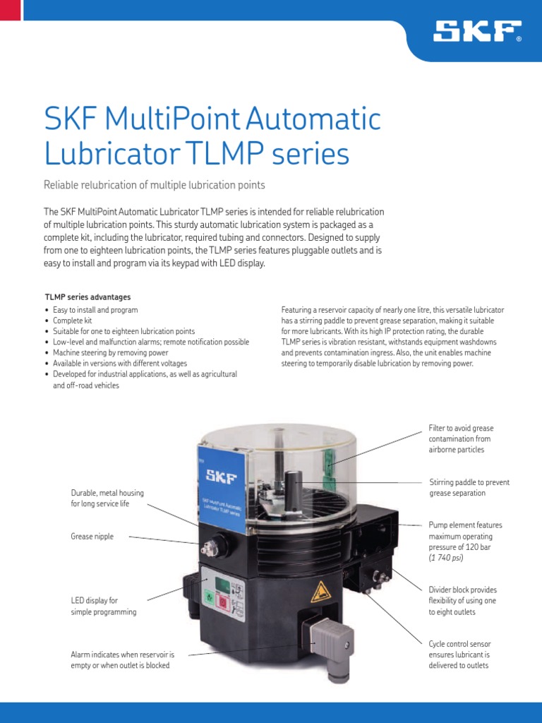 SKF Multipoint Automatic Lubricator TLMP Series Reliable Relubrication