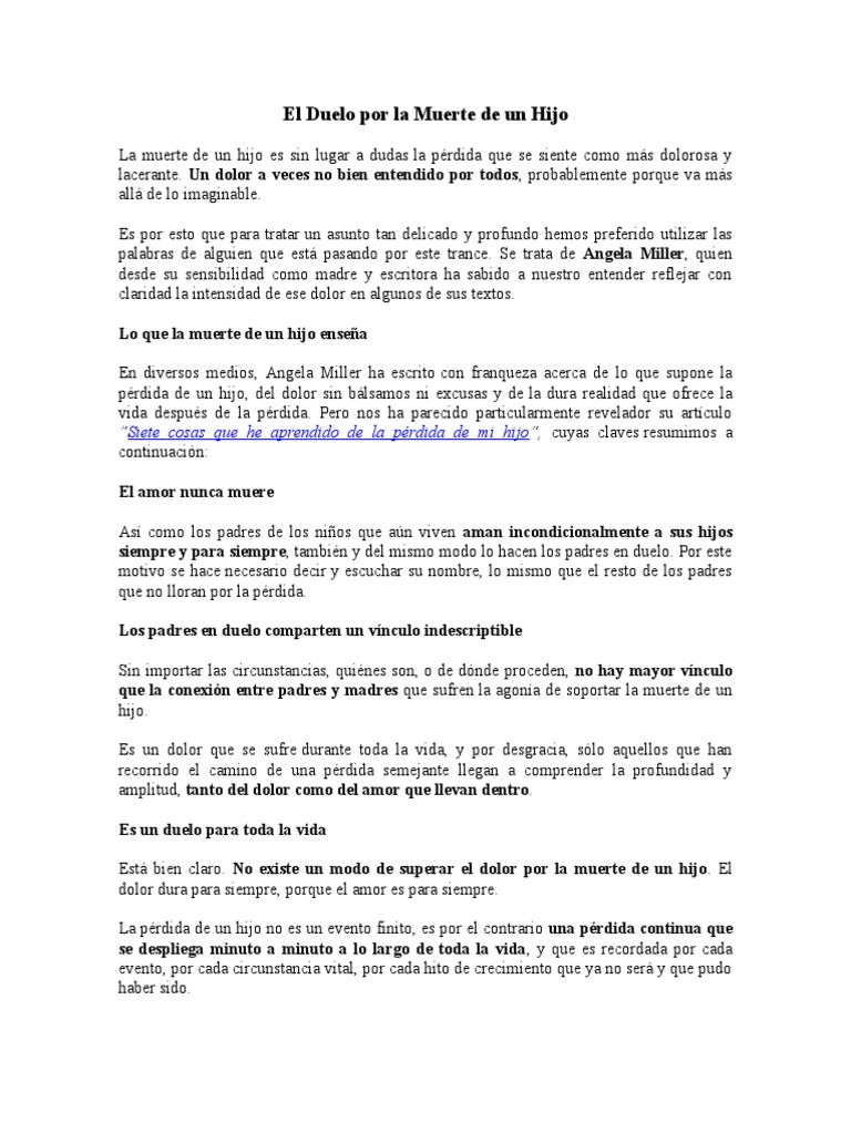 El Duelo Por La Muerte de Un Hijo | PDF | Dolor | Amor