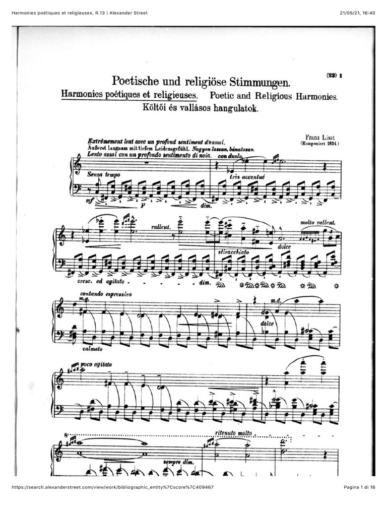 Liszt Harmonies Poétiques Et Religieuses, R.13 PDF Franz Liszt Compositions