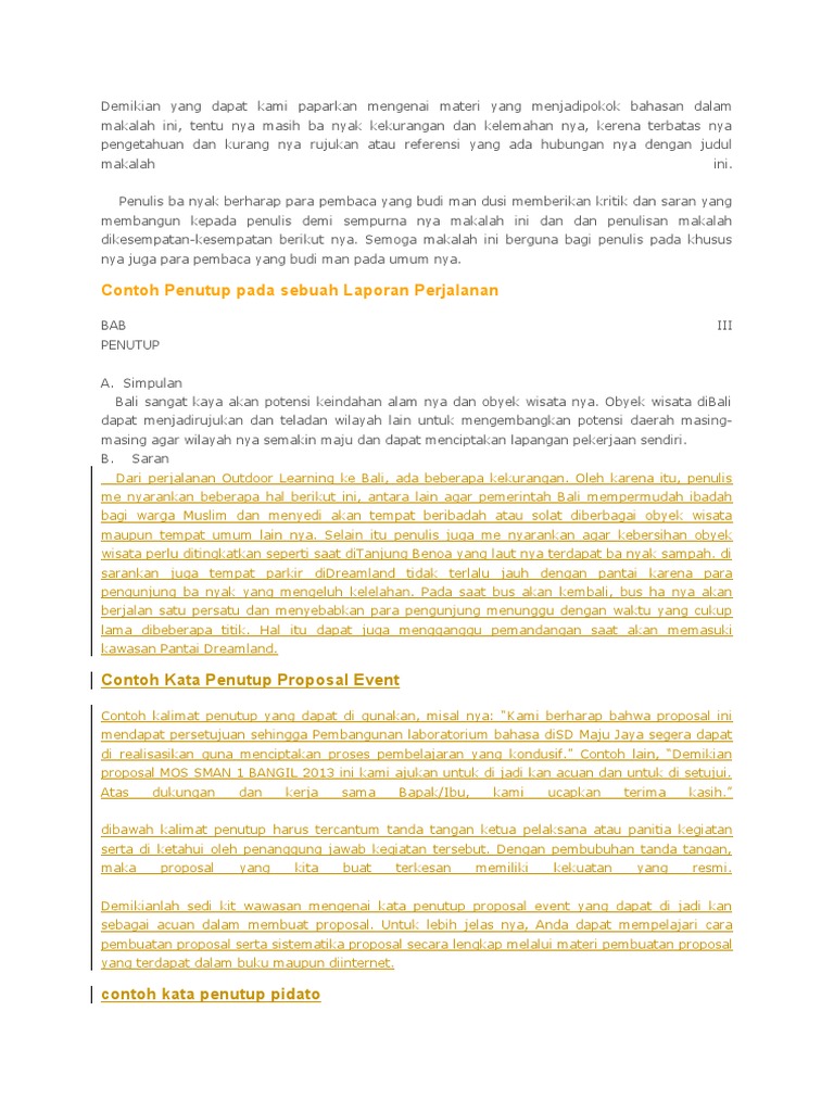 Contoh Penutup Laporan Kegiatan | PDF