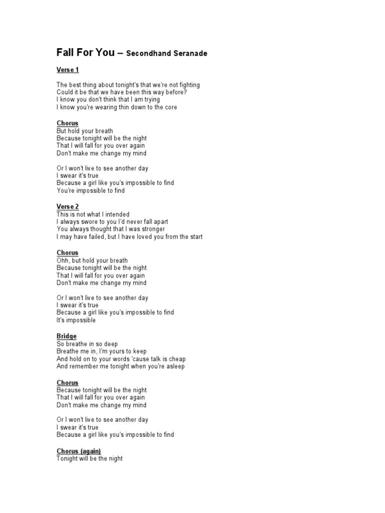 Fall For You - Secondhand Serenade | PDF | Language Arts & Discipline