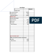 Cost Sheet Particulars Amount: Direct Material's Cost