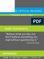 Simple and Critical Reading: Prepared By: Jovelyn L. Espino