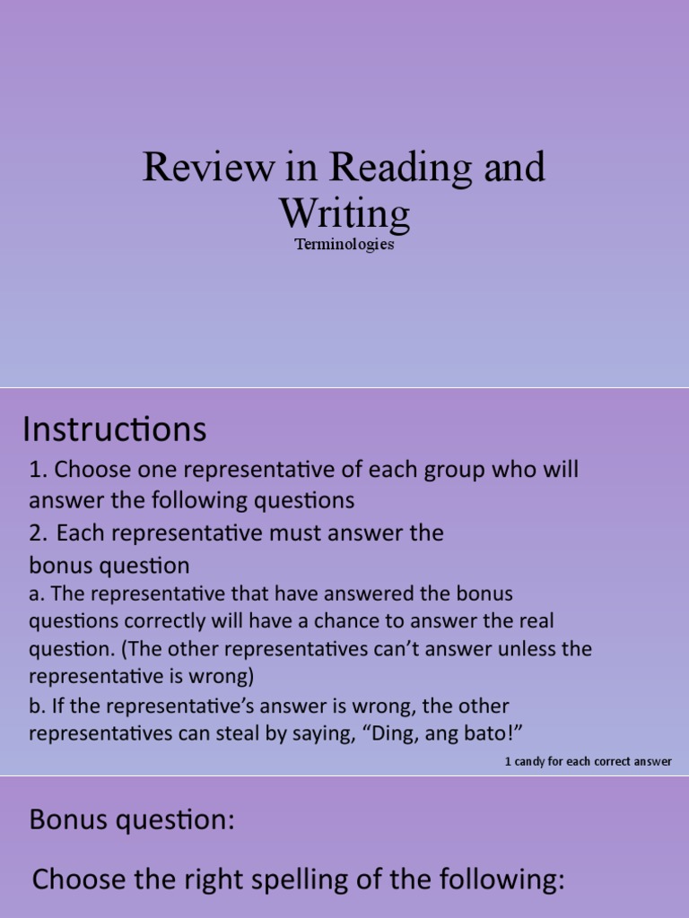 Reading and Writing Terminology Quiz | PDF