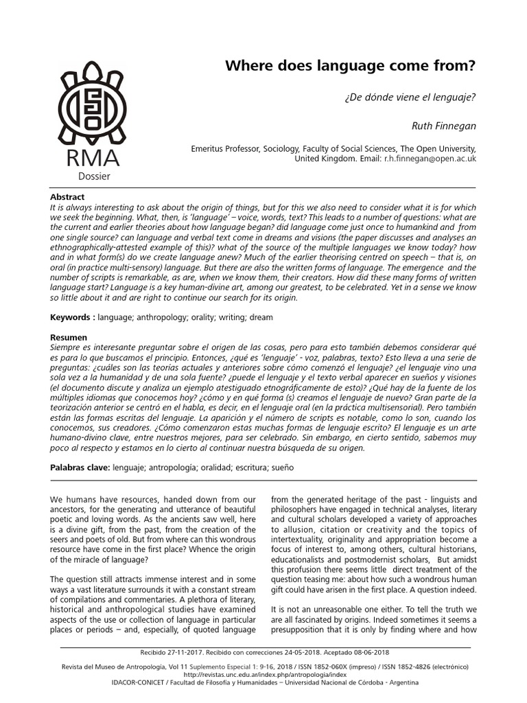 What Does Language Come From? Finnegan PDF Lingüística