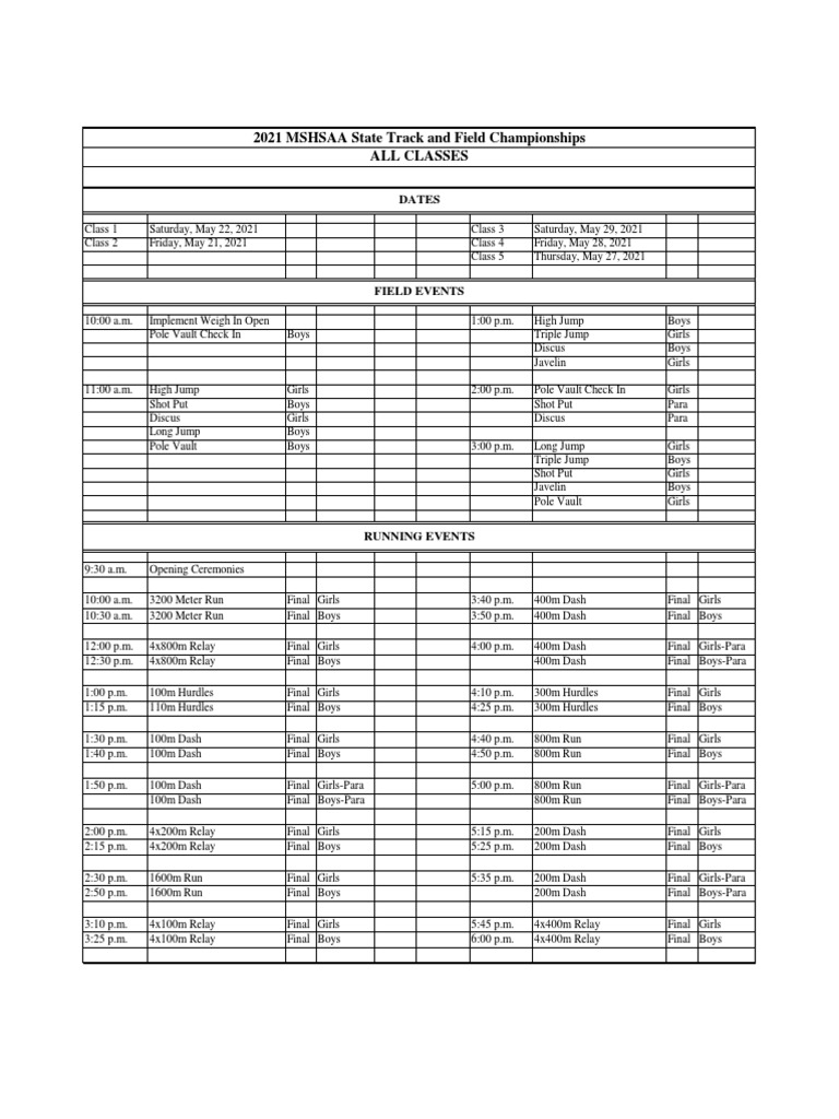 2021 Track and Field Schedule FINAL PDF Track And Field Sport Variants