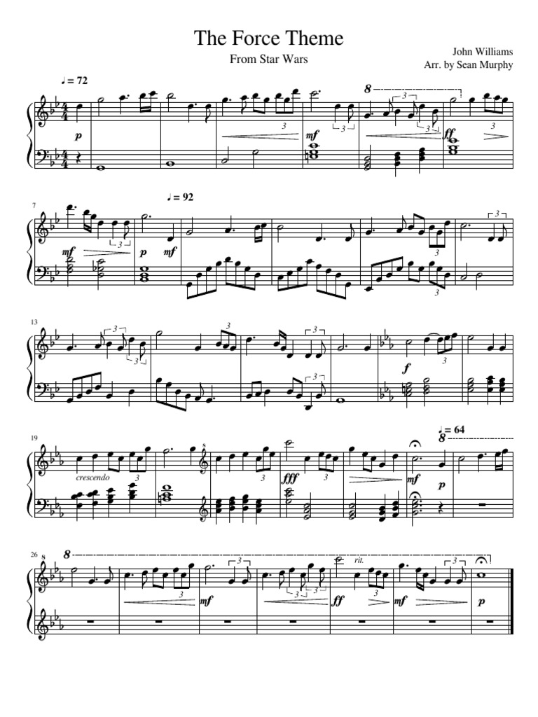 The Force Theme Star Wars Piano Arrangement | PDF
