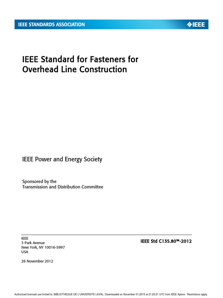 Ieee Standard For Fasteners For Overhead Line Construction | PDF ...