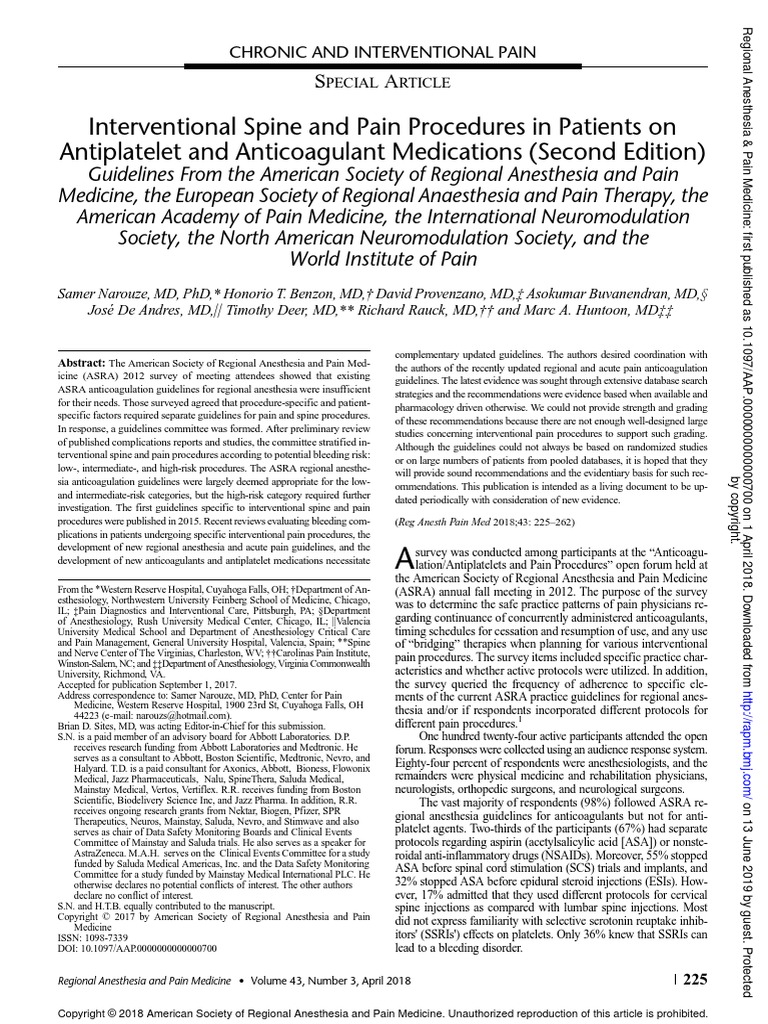 Interventional Spine and Pain Procedures in Patients On Antiplatelet ...