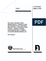 COVENIN 2000-92 Mediciones y Codificación de Partidas para Estudios, Proyectos y Construcción (Parte 2) - Edificaciones