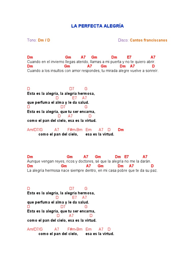 La Perfecta Alegría: Letra y Acordes | PDF