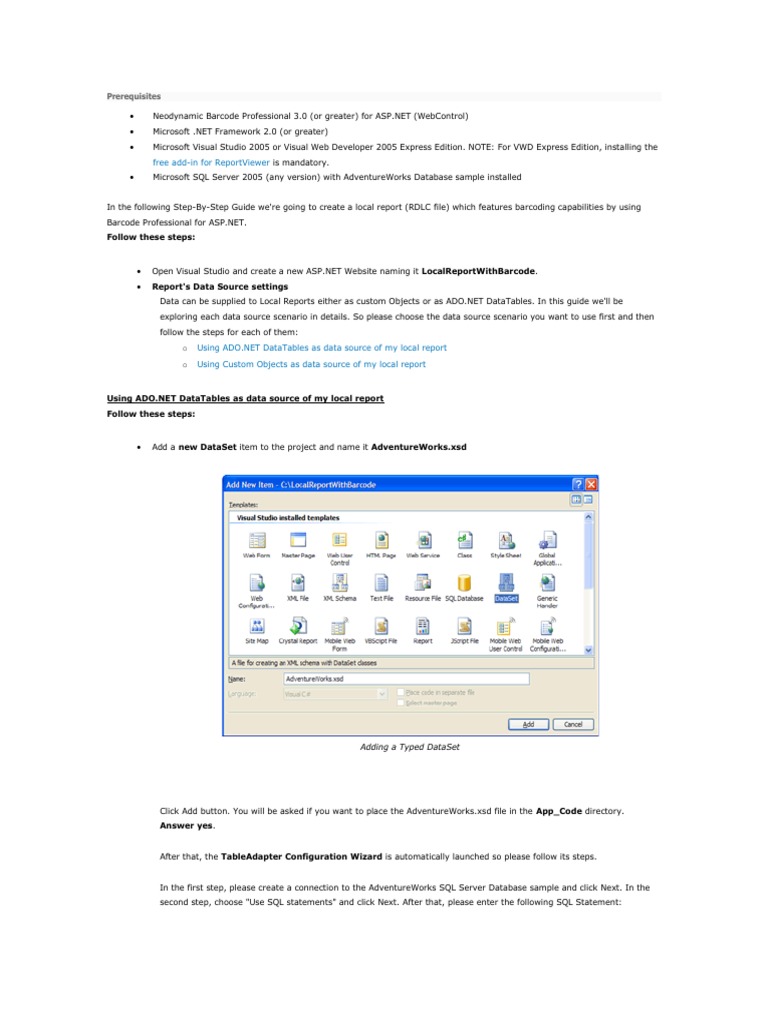Create Local Reports with Barcodes in ASP.NET | PDF | Microsoft Sql ...