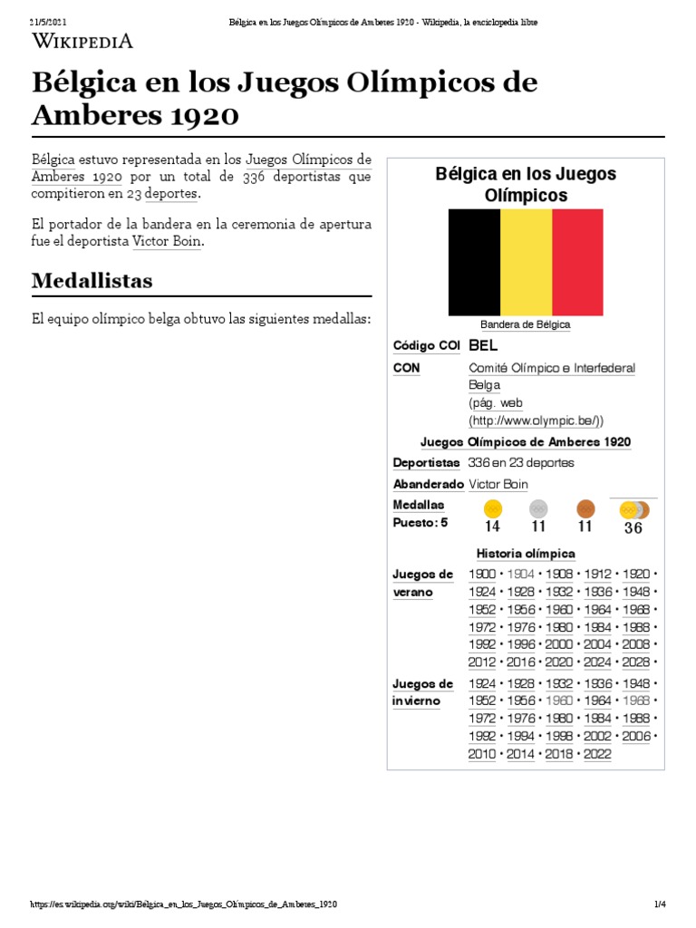 Bélgica en Los Juegos Olímpicos de Amberes 1920 PDF Juegos