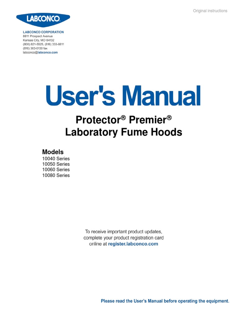 Labconco Protector Premier Lab Fume Hoods Manual PDF Building