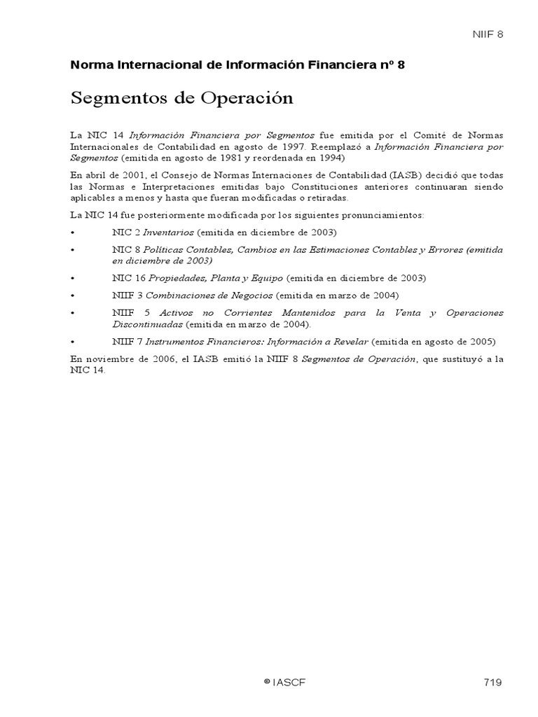 NIIF 8 Segmentos de Operacion | PDF | normas internacionales de ...