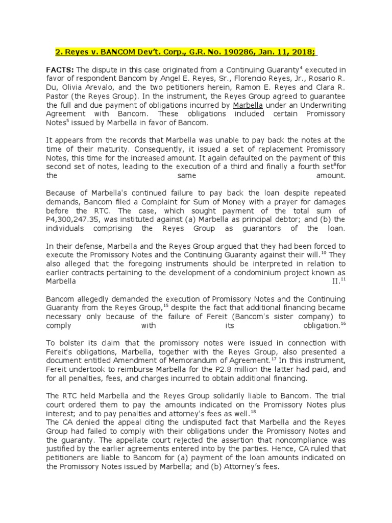 Reyes v. Dev't. Corp. Digest PDF Guarantee Promissory Note