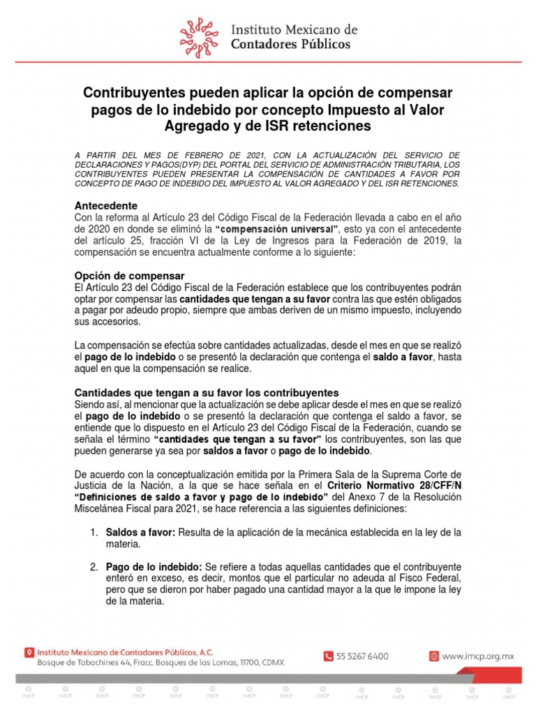 Compensación de Impuestos: IVA e ISR | PDF | Impuesto sobre la renta ...