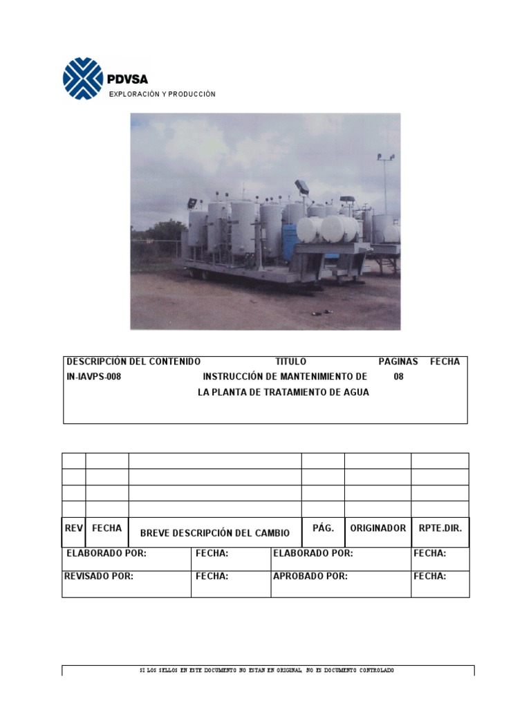 Procedimiento de Mantenimiento Planta de Tratamiento | PDF | Agua | Química