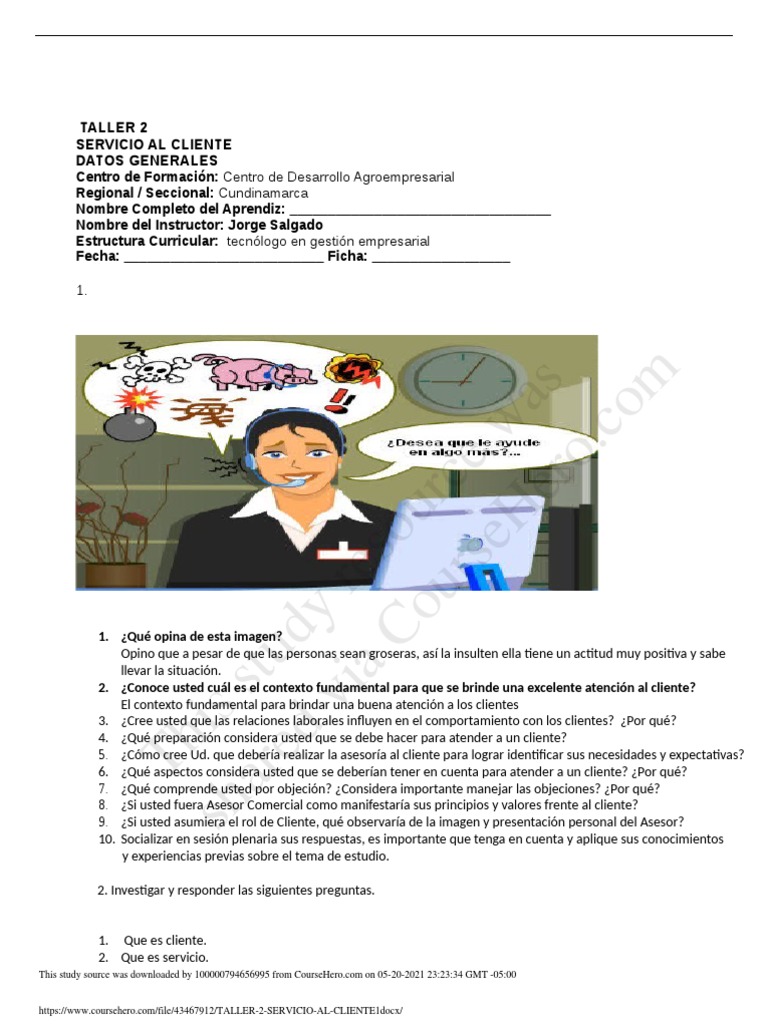 Taller 2 Servicio Al Cliente 1 Pdf Cliente Science