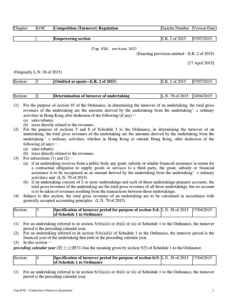 Preceding Calendar Year ( Cap 619C Competition (Turnover) Regulation