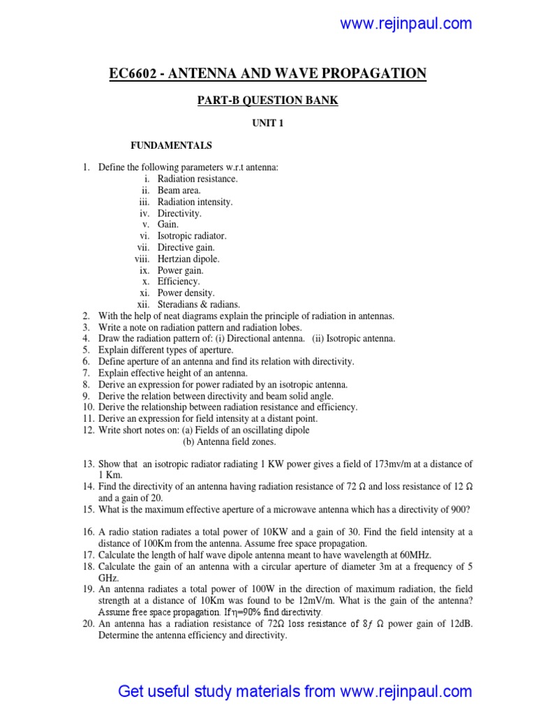Ec6602 Antenna and Wave Propagation PartB Question Bank PDF