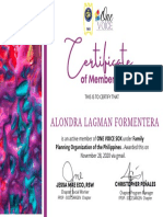Certificate of Membership for Alondra Lagman Formentera