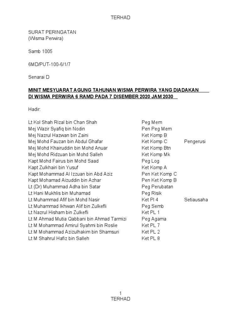 Minit Mesy Agm Wisma 6 Ramd Siri 2 | PDF