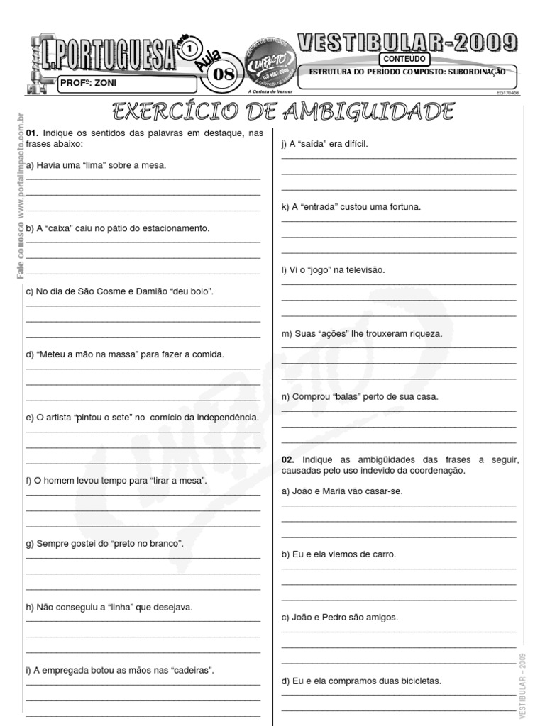 ambiguidade exercicios