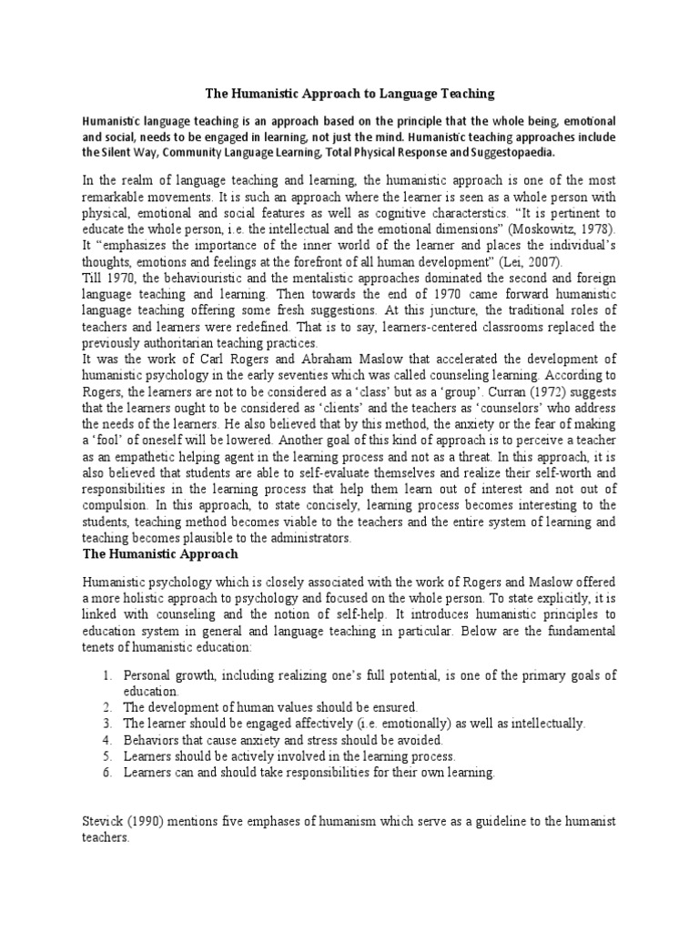 Humanistic Approach in Language Teaching | PDF | Humanistic Psychology ...